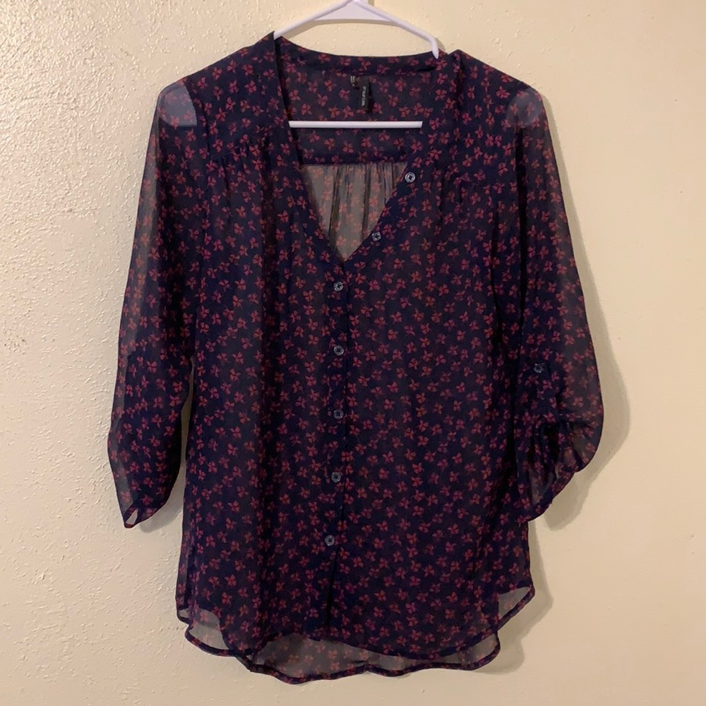 Sheer Navy Printed Blouse